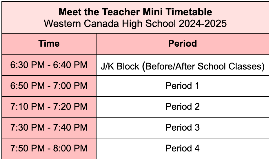 Meet the Teacher Timetable